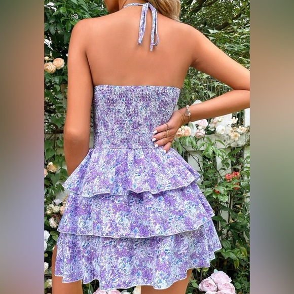 Purple Smocked Waist Halter Dress  Size Small - Picture 2 of 2